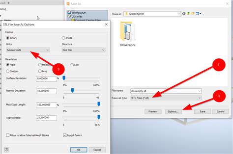 Scale settings for exporting to STL (for 3d printing).